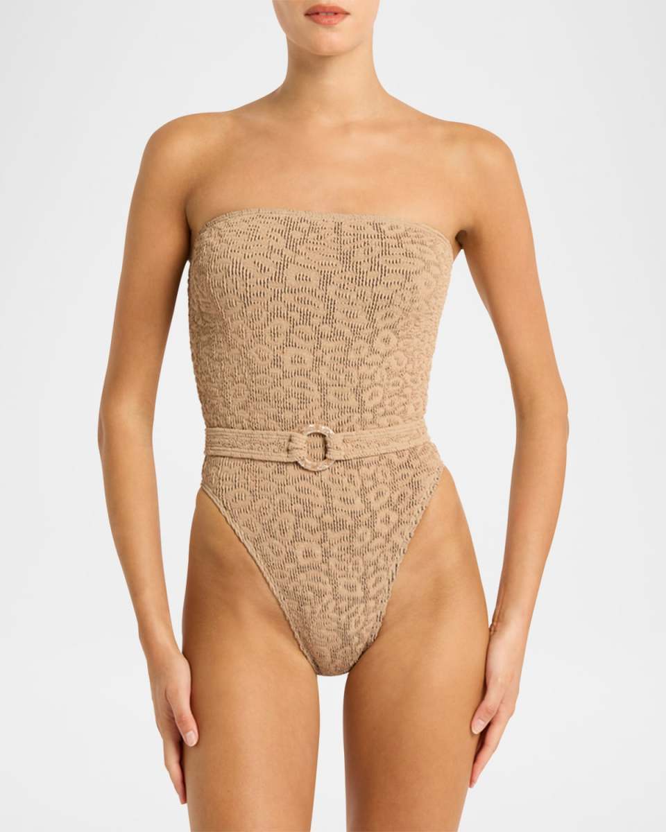 Oat Leopard Belted Fane One-Piece Swimsuit